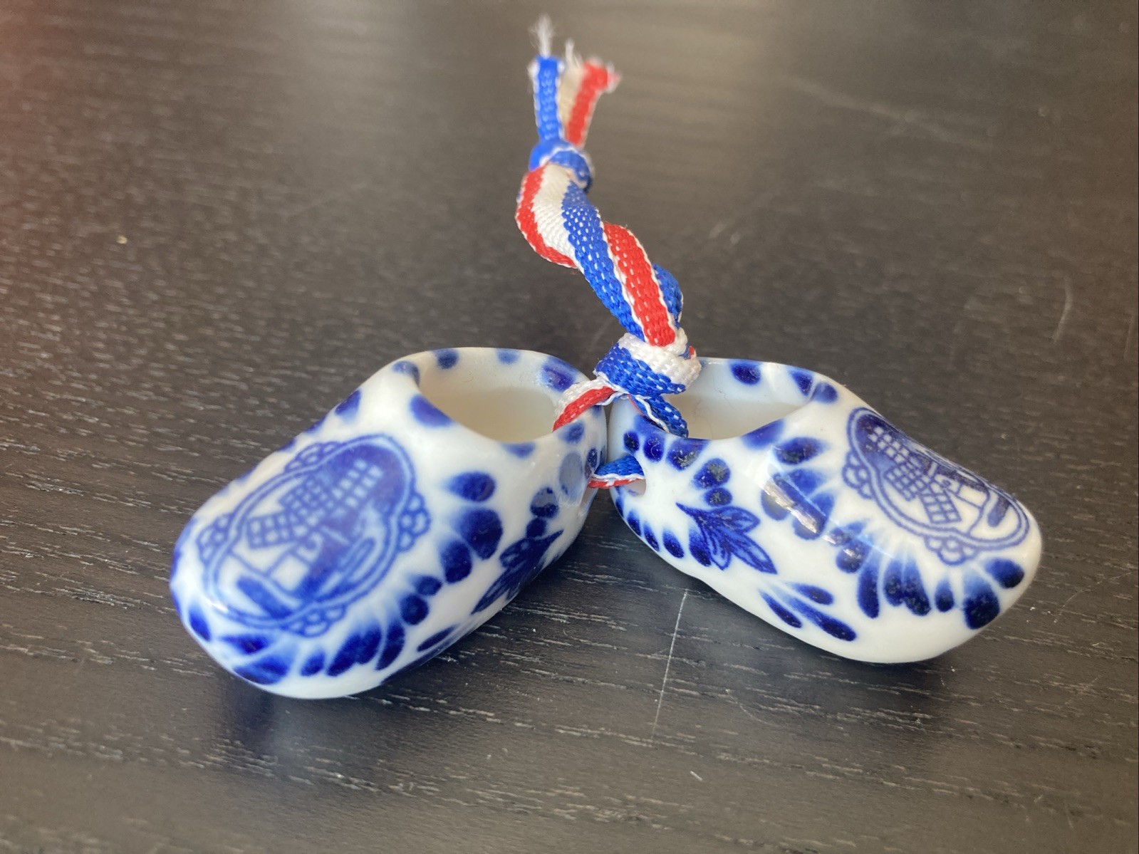 Porcelain Miniature Dutch Clogs Shoes Holland Blue Delft Windmills and Figure