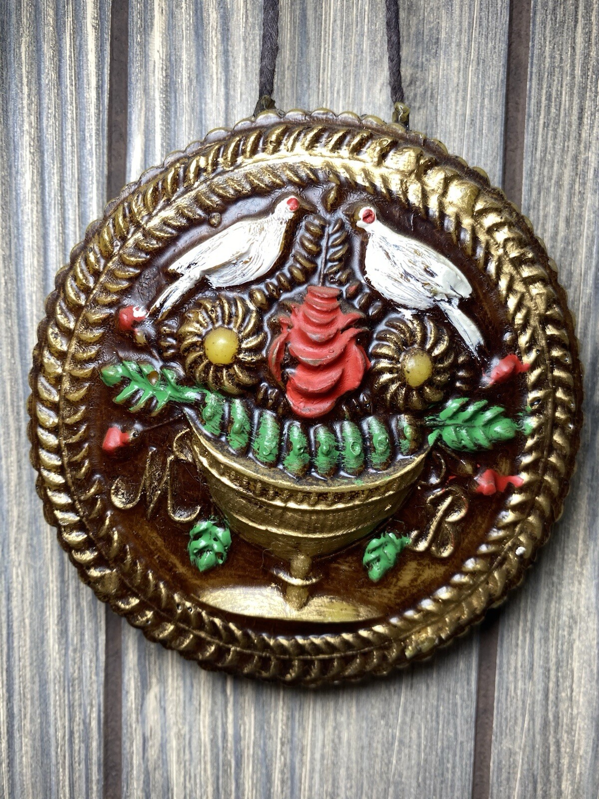 Set of 2 Vintage Wax Plaque Folk Art Wall Hanging Sculpture 3D German?