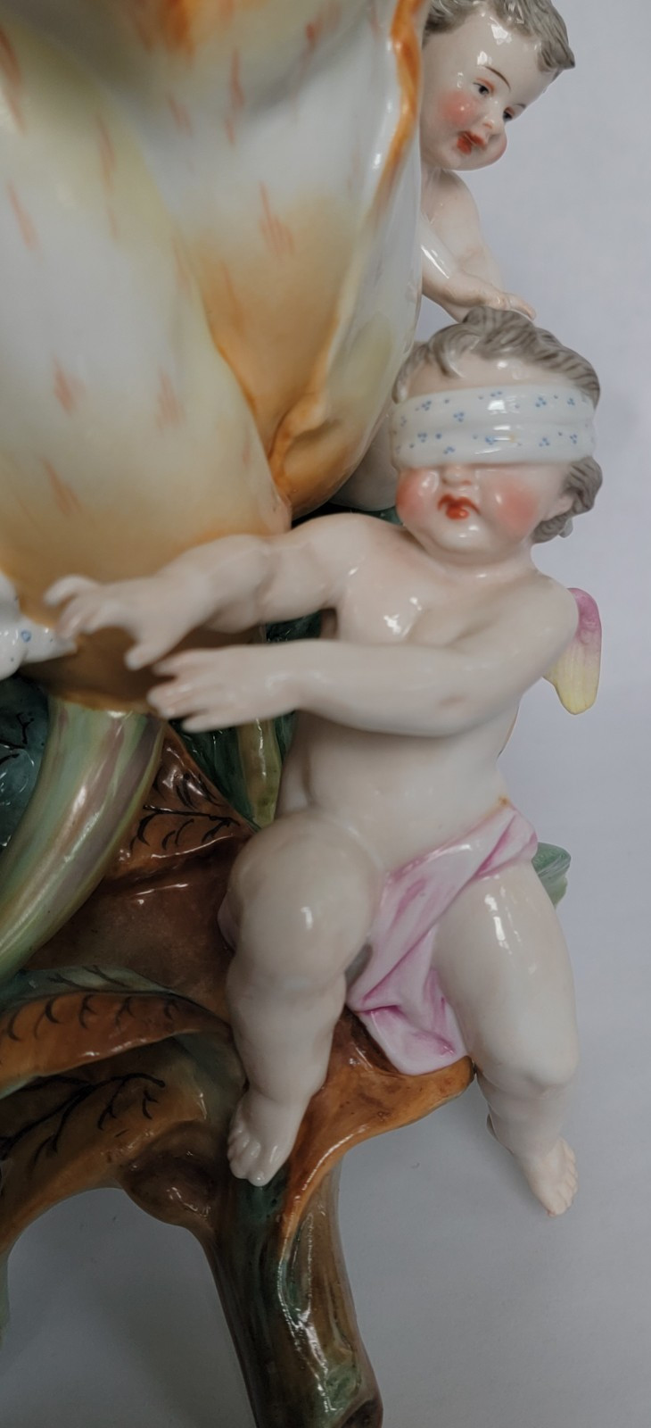 1880s Rare Marked w Impressed #s Stamped KPM Triple Cherub Putti Floral Vase 11″