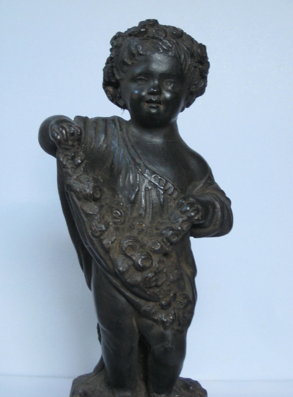 Vintage Italian Borghese Black & Gold Plaster Cherub Putti Figurine c. 1930