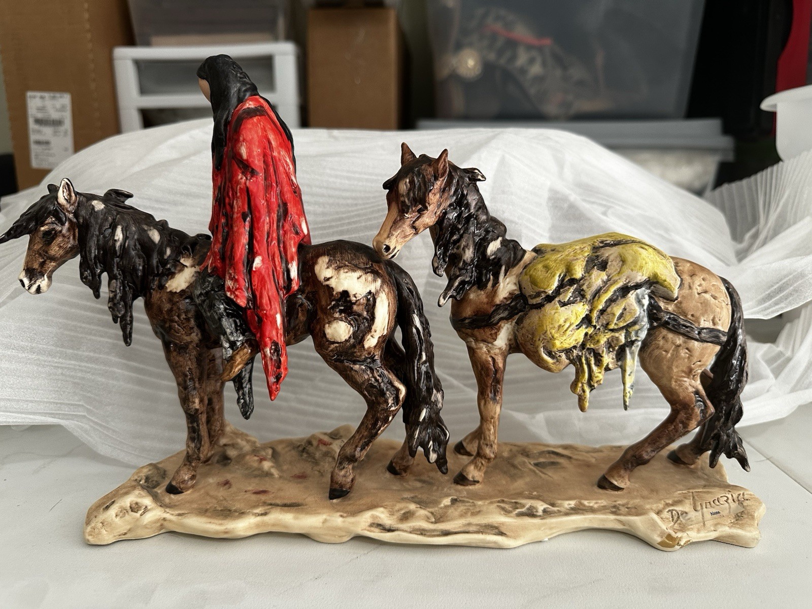 Goebel W. Germany DeGrazia Figurine 1988 ‘Alone with Two Horses’ 14″ x 8.5″ Tall