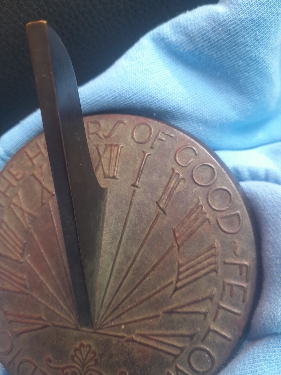 Vintage/Antique Metal Brass Sun Dial, “I Count None but Sunny Hours” With Sun