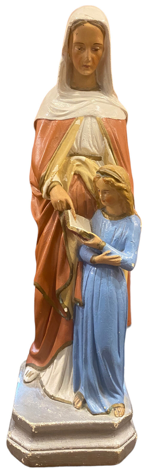 Rare Vtg Antique St Anne De beapre Statuary 21″ Tall Chalkware Religious