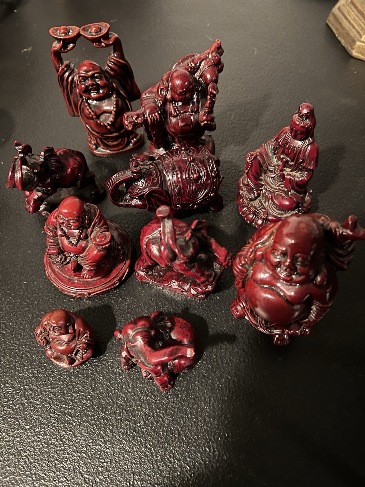 Lot of 10 Red Glossy Resin Buddha and Elephant Figurines for Any Room Unboxed