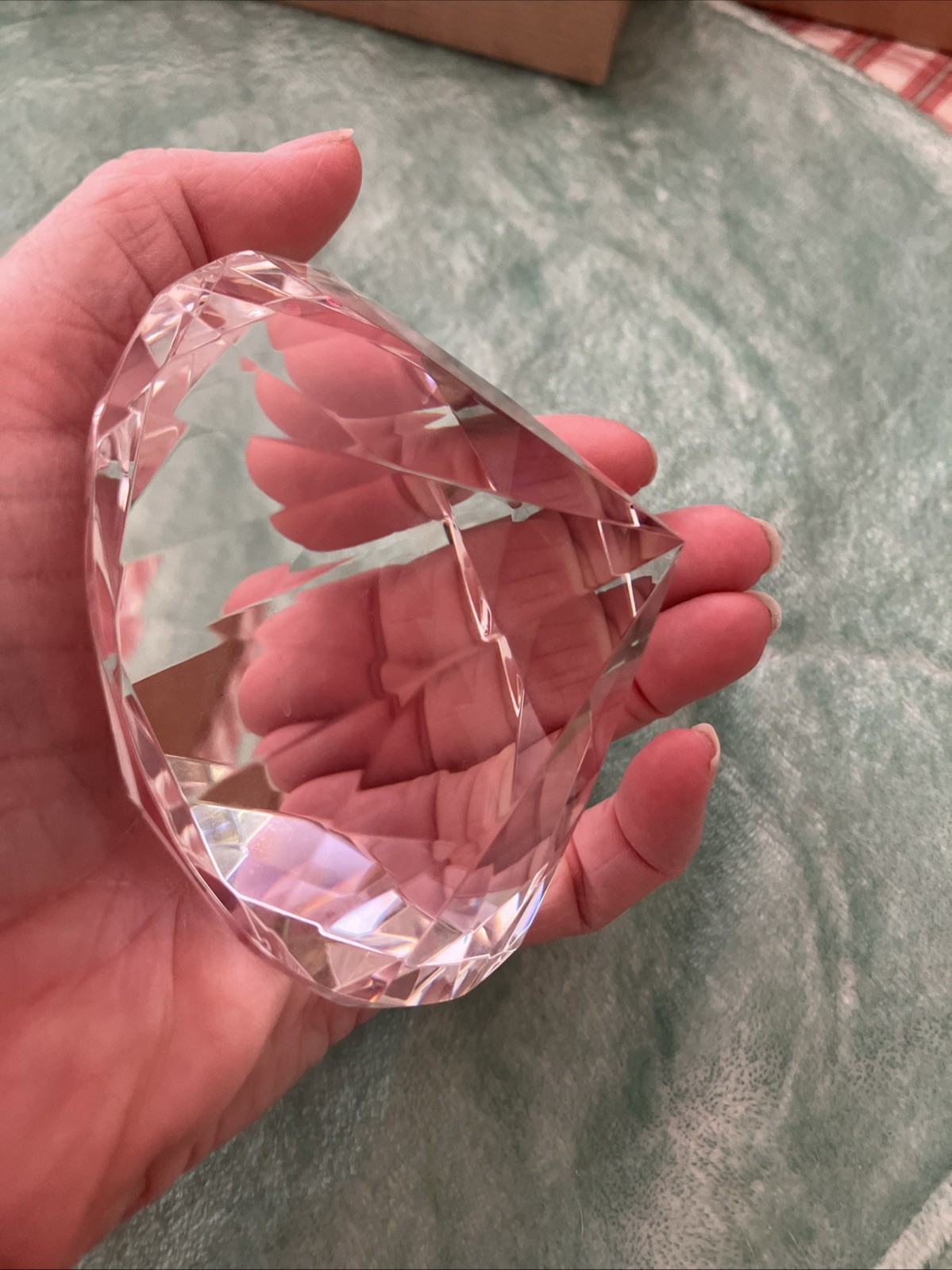Crystal Diamond Cut Paper Weight 5″x3″ EUC Fun Gift & Great For Newly Engaged!