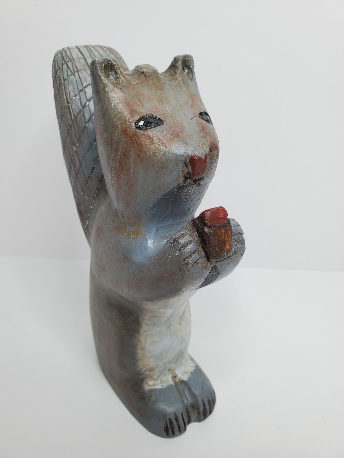 Hand Carved Wood Grey Squirrel Folk Art Sculpture Signed Ted Nichols 1995 6.5”