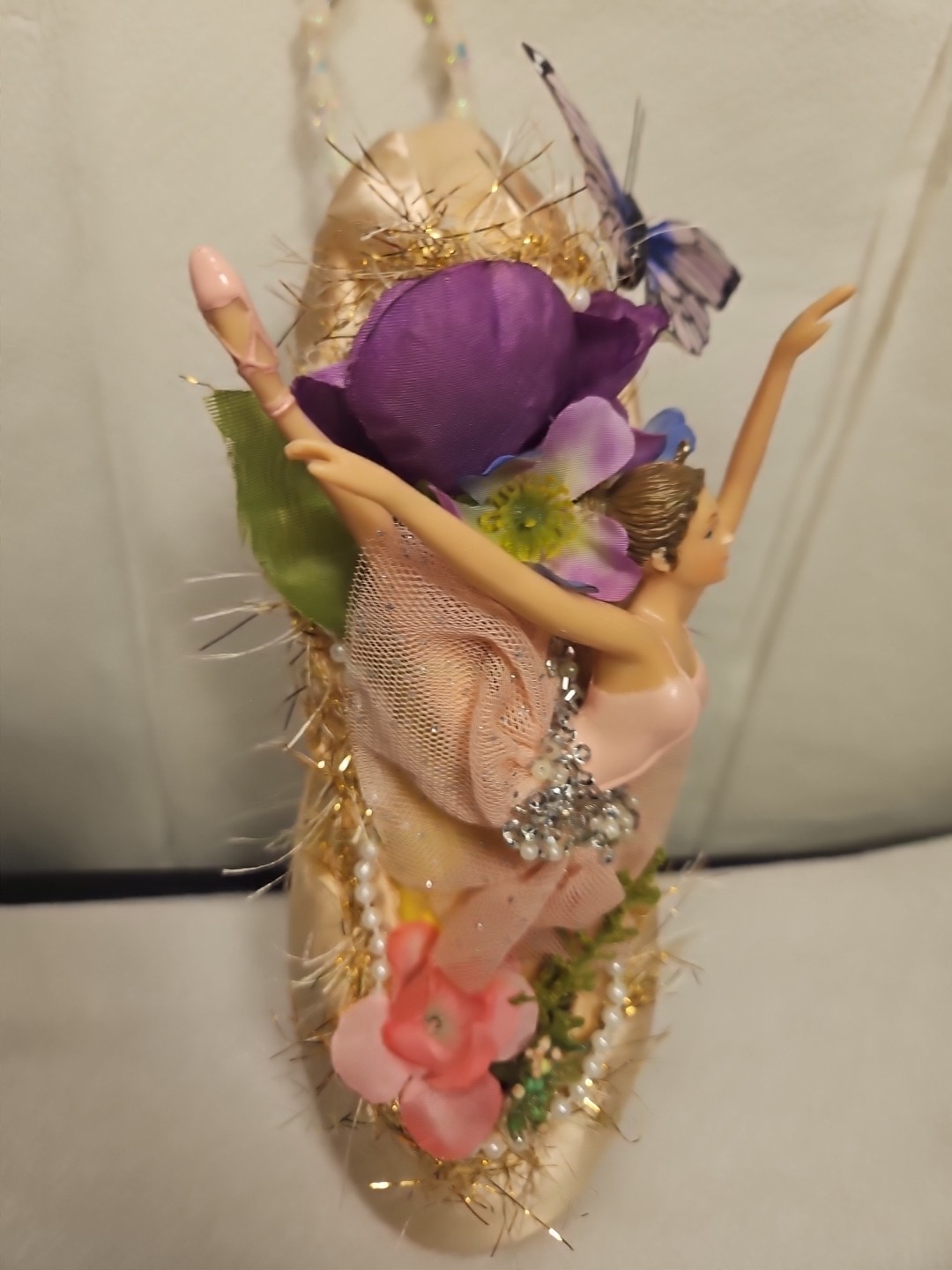 Decorative Point Shoe Ballerina Ornament With Butterfly Vintage
