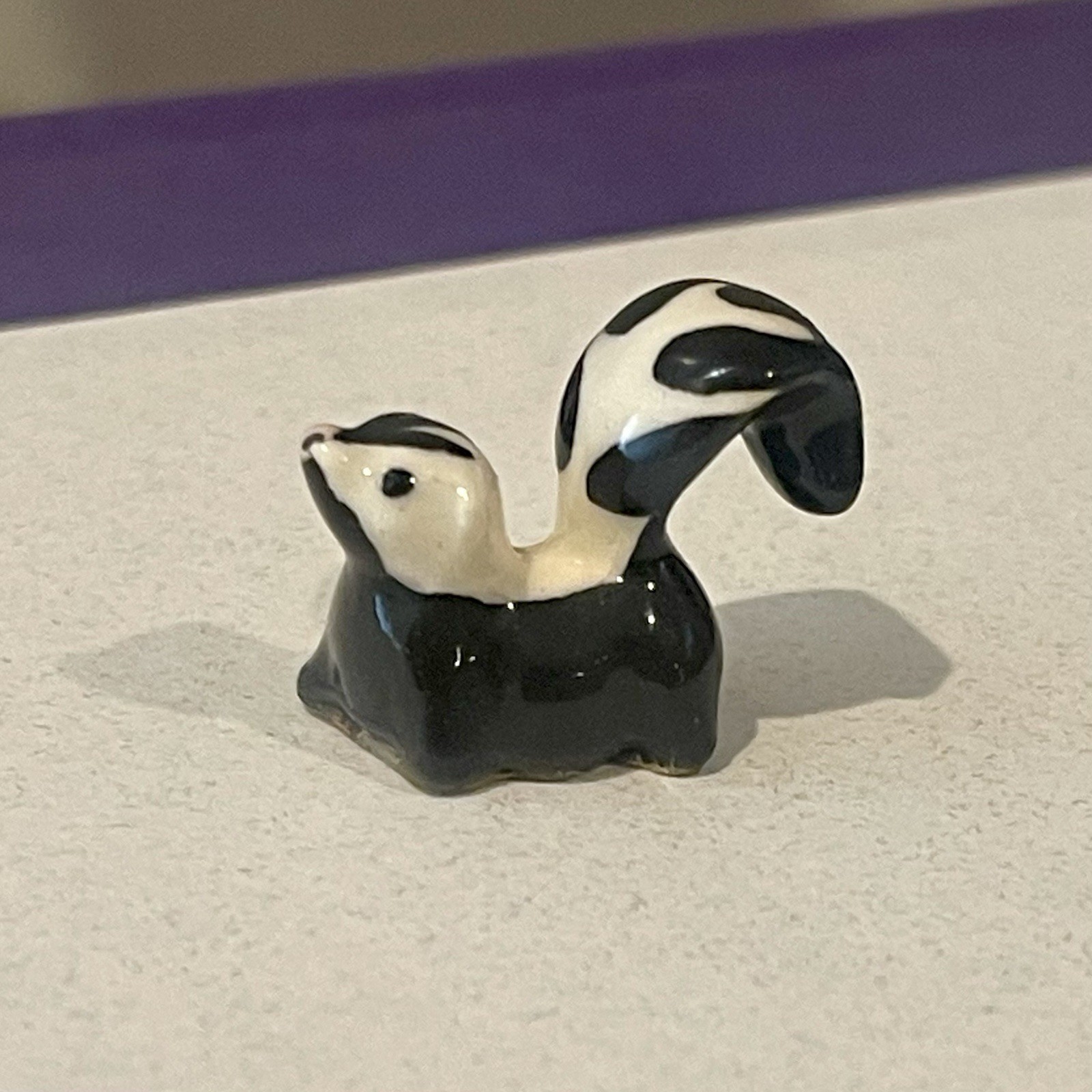Vintage Hagen Renaker Baby Skunk Ceramic Miniature Figurine Black White Retired
