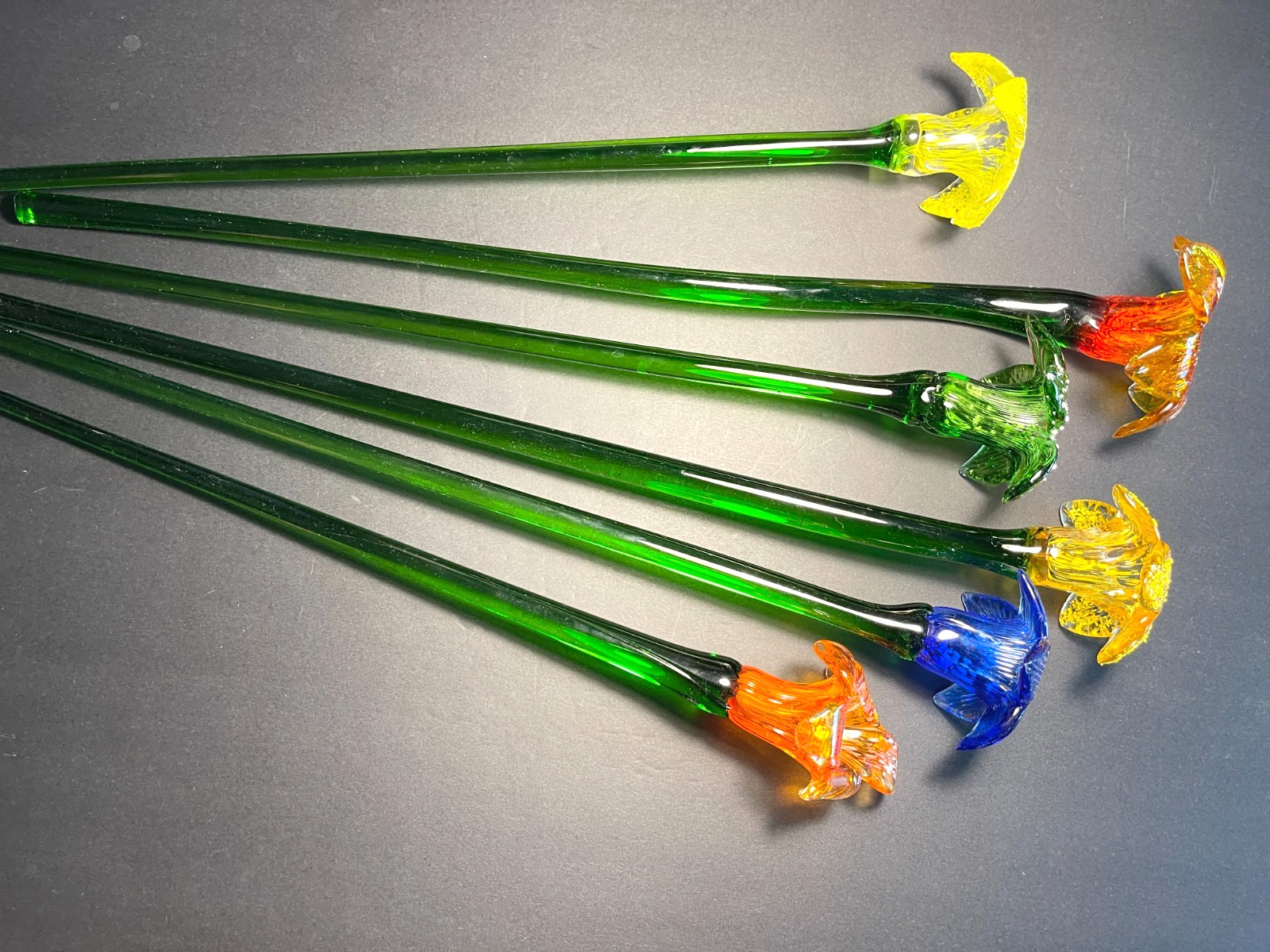 Set of 6 – 19″ Long Stem Lavender-Blue-Pink Glass Flower-Murano Hand Blown #D3