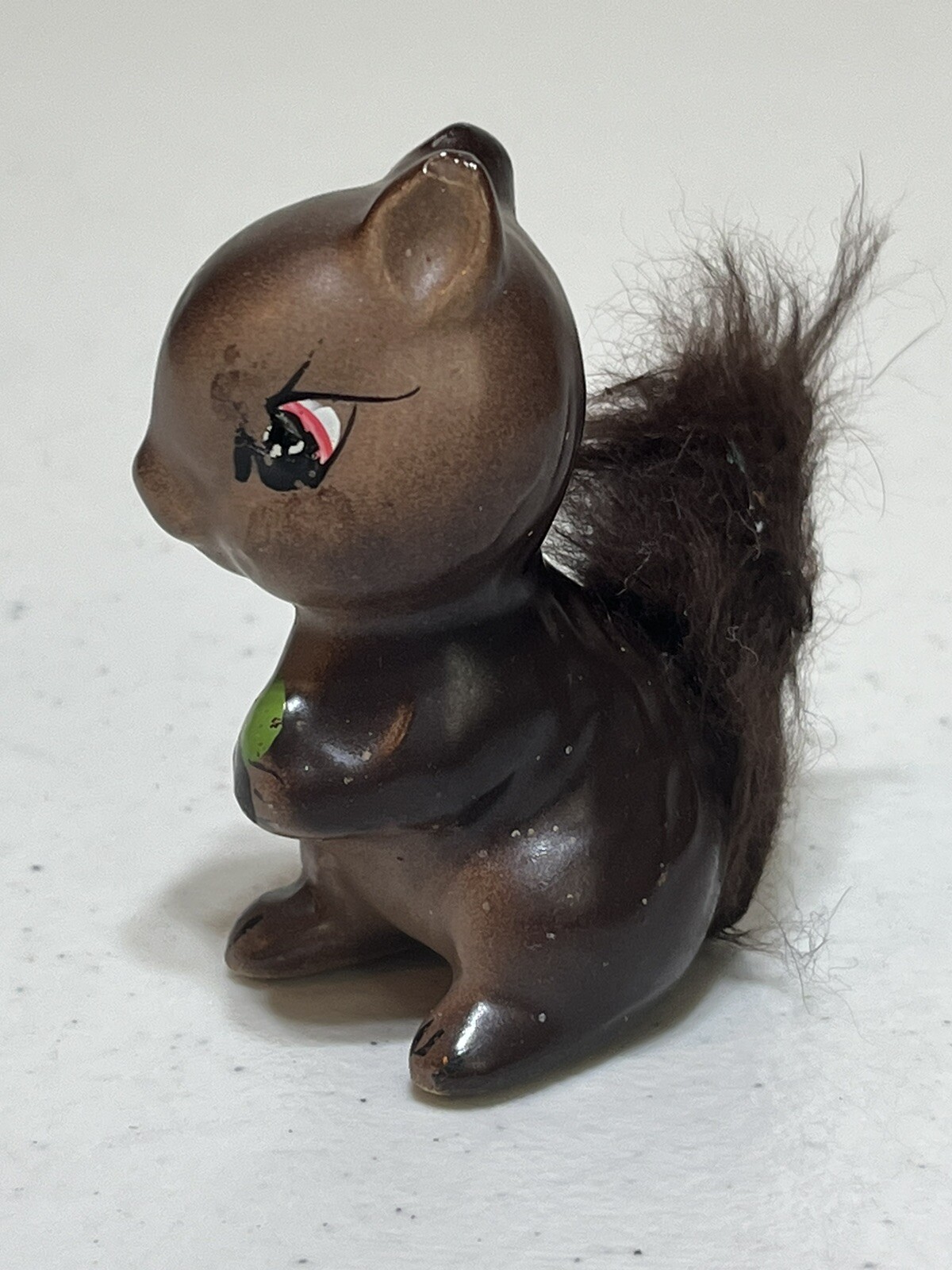 Enesco Porcelain Squirrel With Fur Tail Figurine Japan