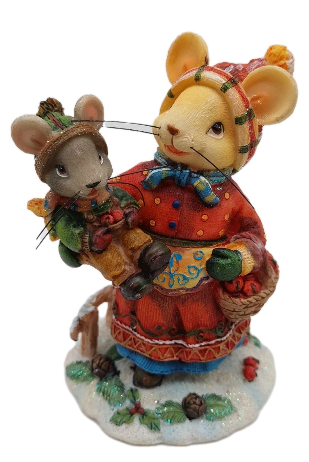 Mouse Figurine Christmas Mother Baby 5″