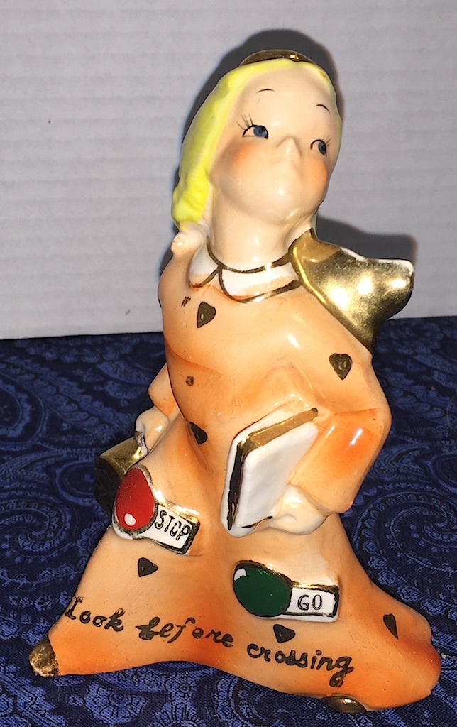 1956 Vintage YONA Colorized LOOK BEFORE CROSSING Angel~Made in Japan