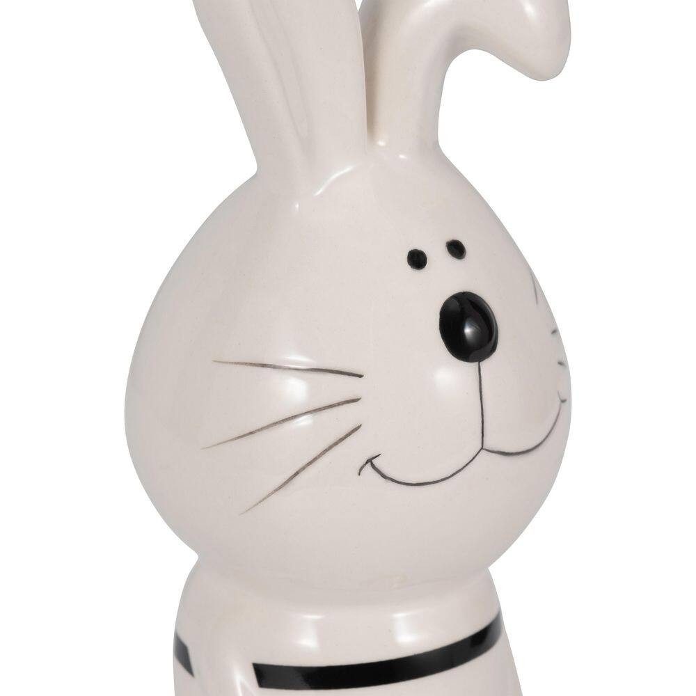 Black and White 3 In. X 10 In. Ceramic Striped Bunny with Gold Heart Figurine