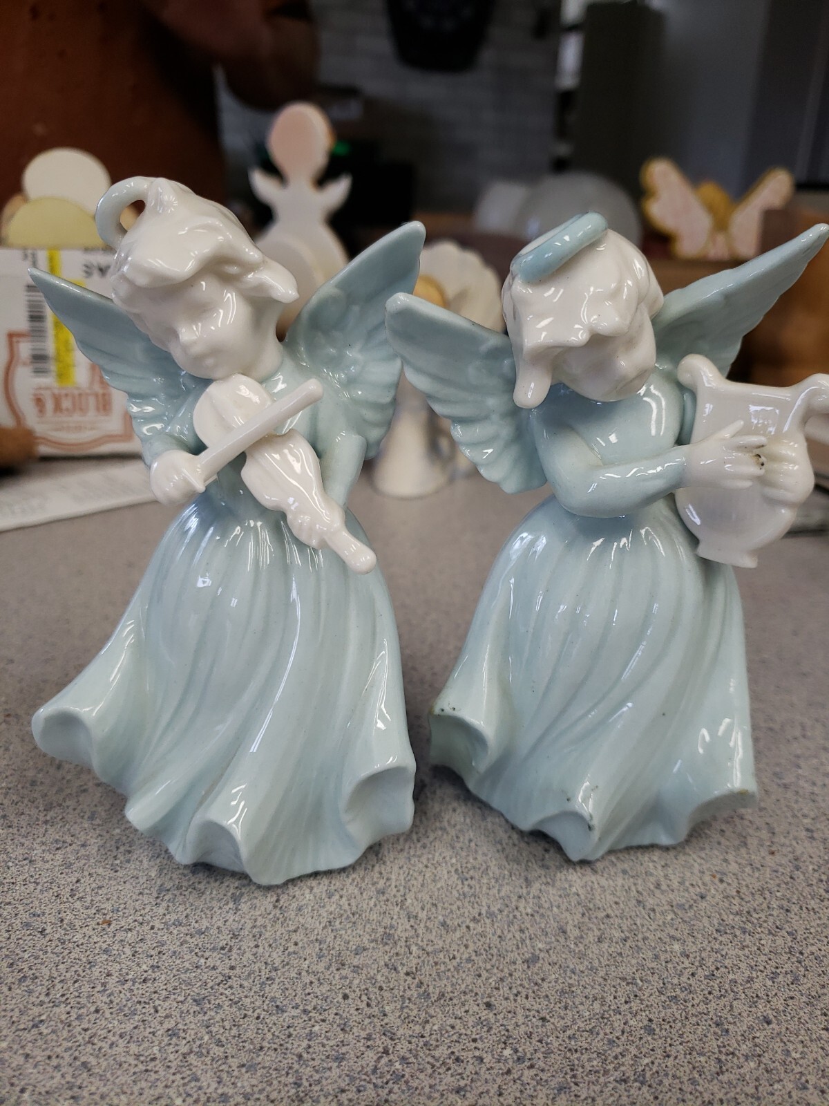 2 VTG ARDALT LENWILLE VERITHIN 5 1/4″ ANGEL PLAYING VIOLIN & HARP #7800-JAPAN