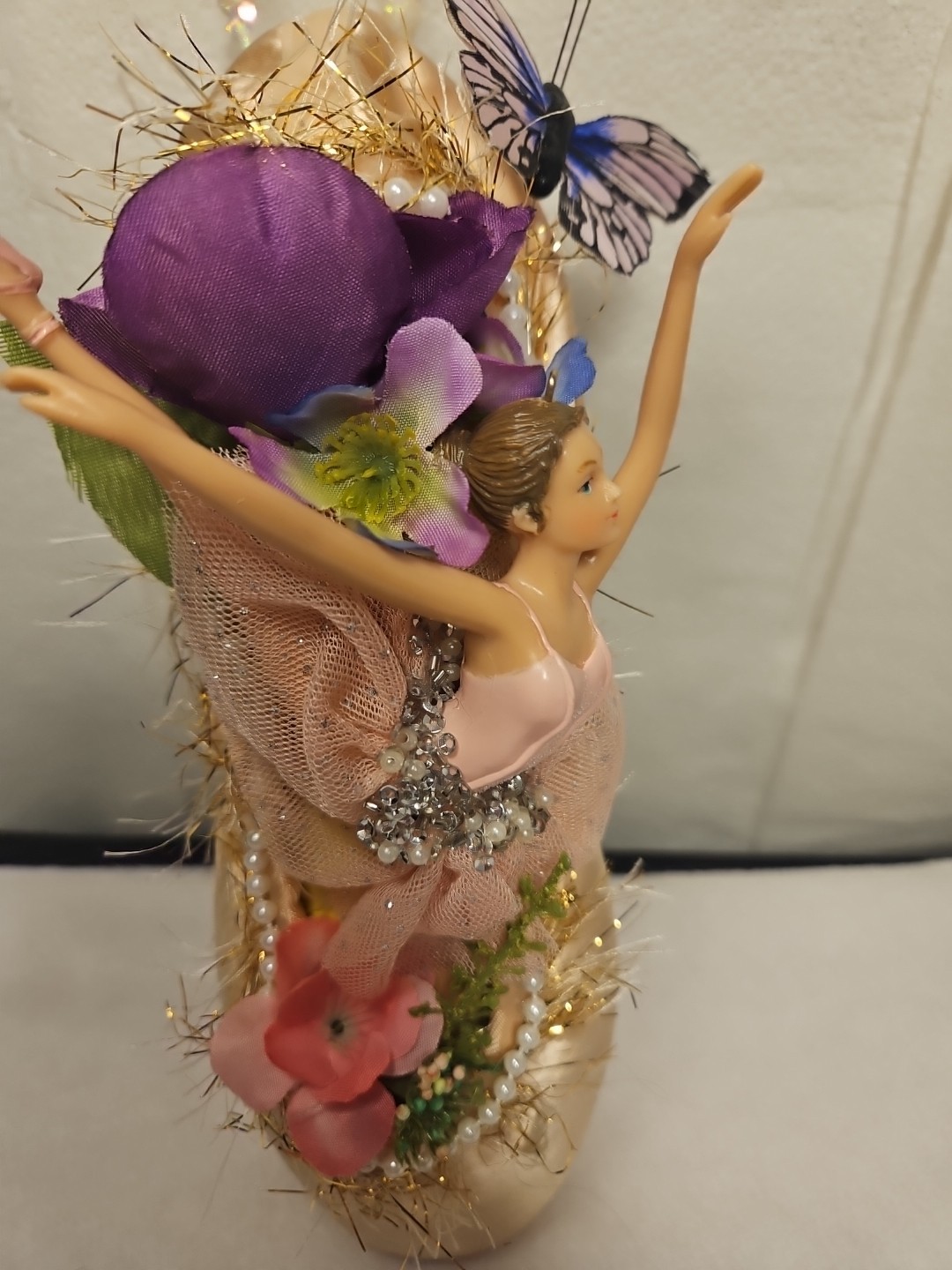 Decorative Point Shoe Ballerina Ornament With Butterfly Vintage