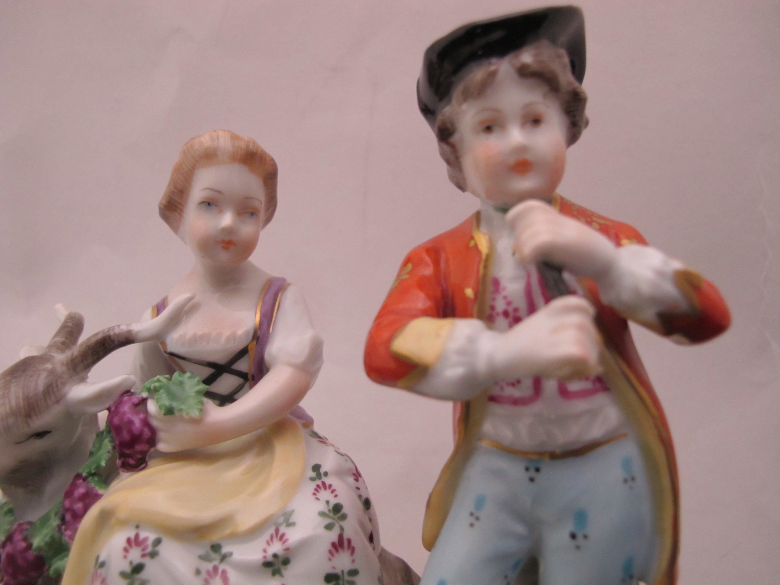 DRESDEN German Young COUPLE Boy with FLUTE & Girl with Goat Porcelain Figurine