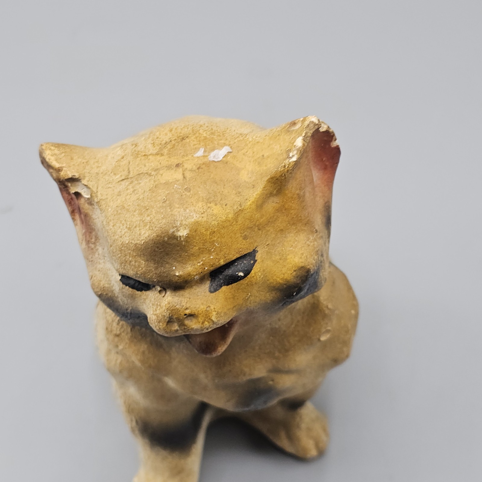 Vintage Chalkware Carnival Prize? Cat Halloween Angry Rustic Calico 6″ Folkart