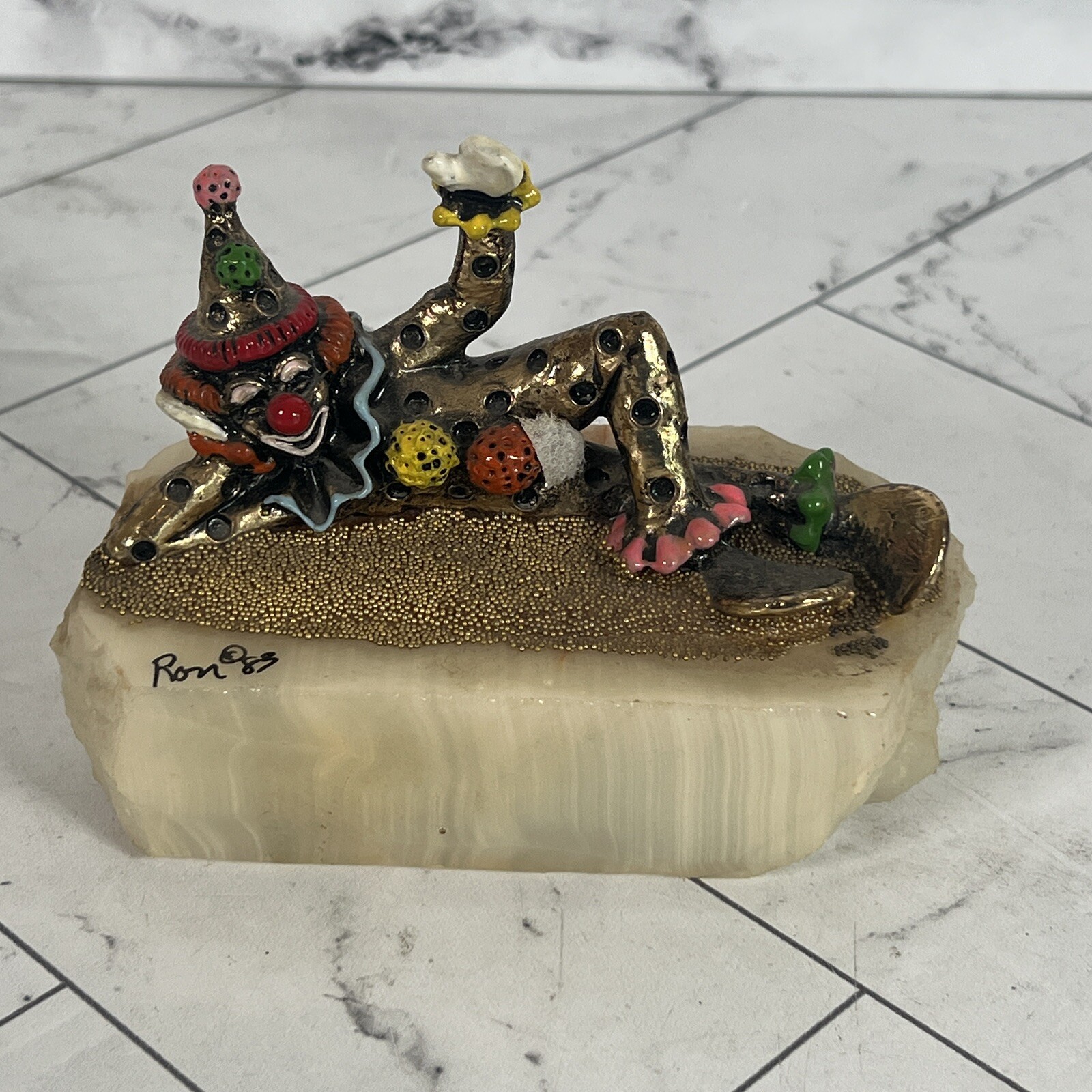 Vintage Ron Lee World of Clowns Clown Lying on Side 24K Platted Signed 1983
