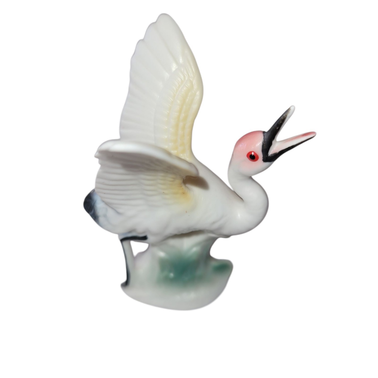 Fluttering Crane Red Crown Mini Figurine Bird Porcelain Unmarked 3.25″ High