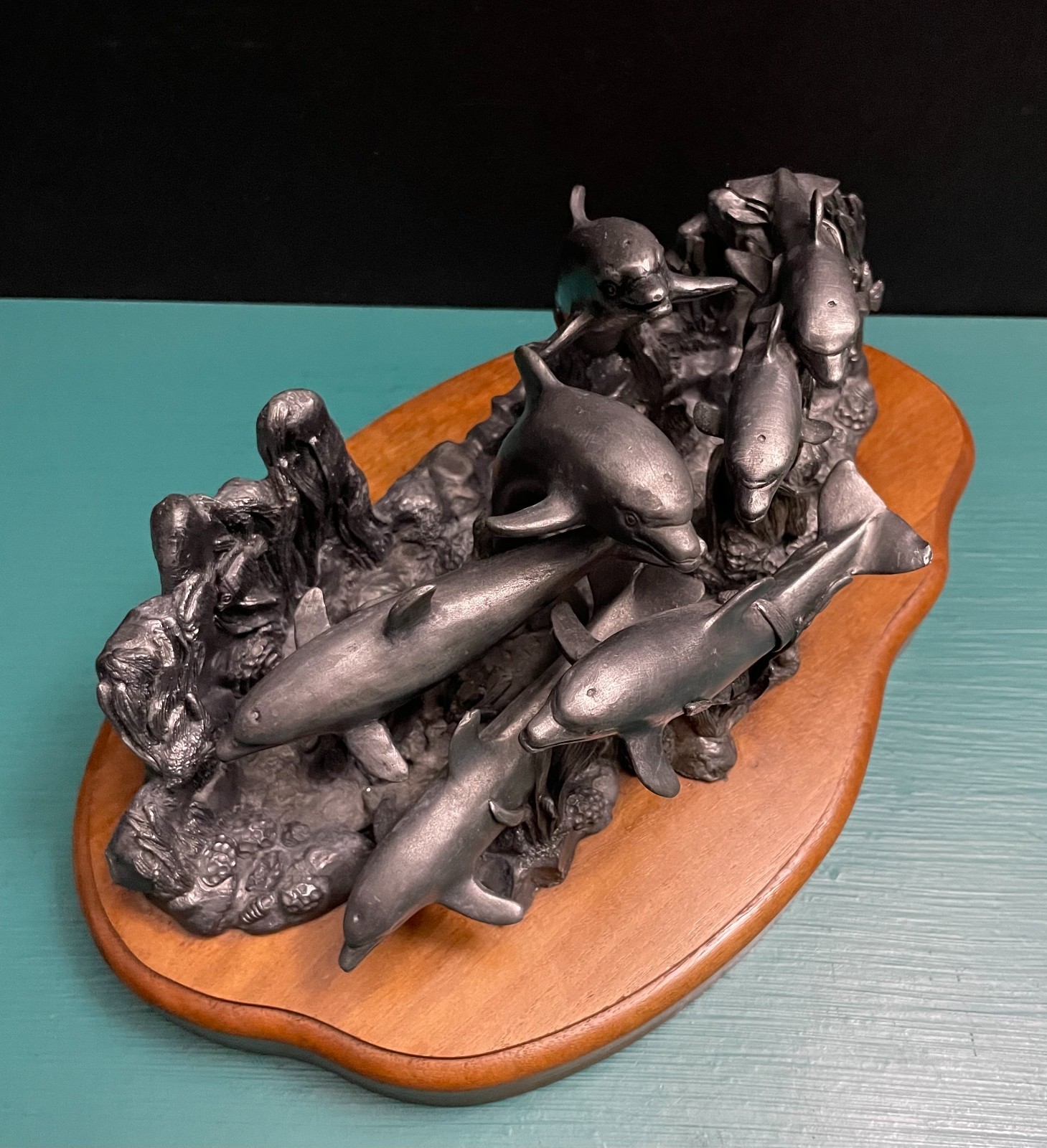Michael Ricker Pewter Dolphin Pod Nautical Sea Life Corral Reef Ocean Art Statue