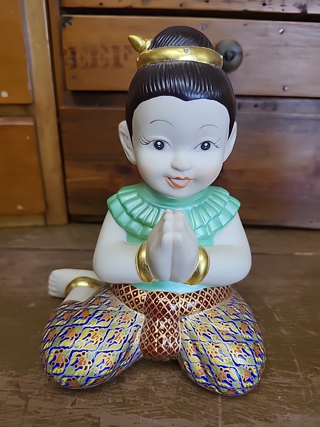 Vtg Sirin Thai Porcelain Benjarong Children Respect Wai Praying Boy Girl Figure