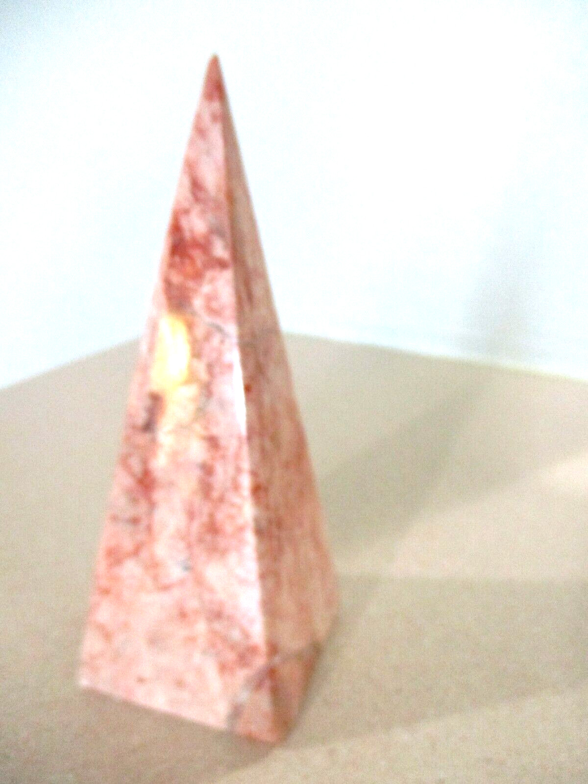 Vintage Marble Obelisk white & pink and salmon colored veining 5.75” Pyramid