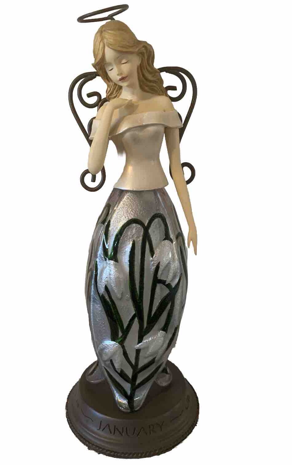 Hallmark January Birth Month Angel Figurine Flower Floral Skirt 11 Inches Tall