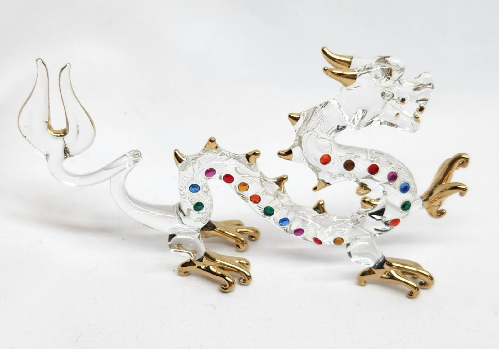 5 x 3 Crystal Dragon Figurine with MuliColor Rhinestones and Gold Gild