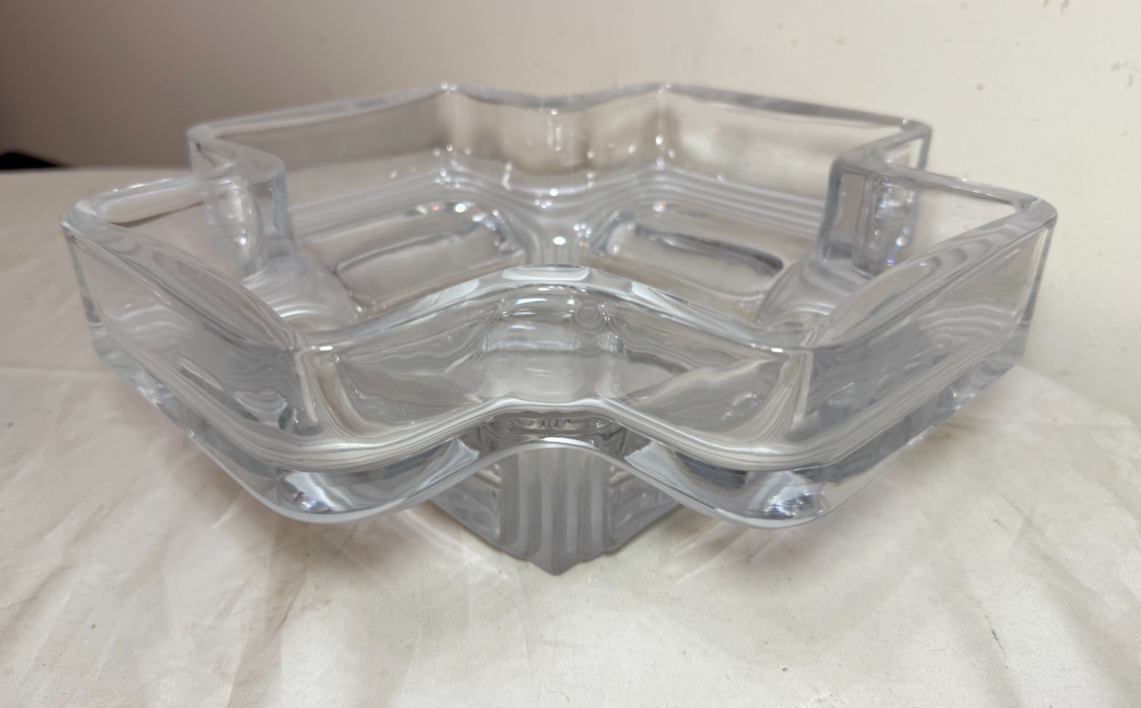 LARGE Daum Art Deco Clear and Frosted Crystal centerpiece Bowl Sculpture MCM