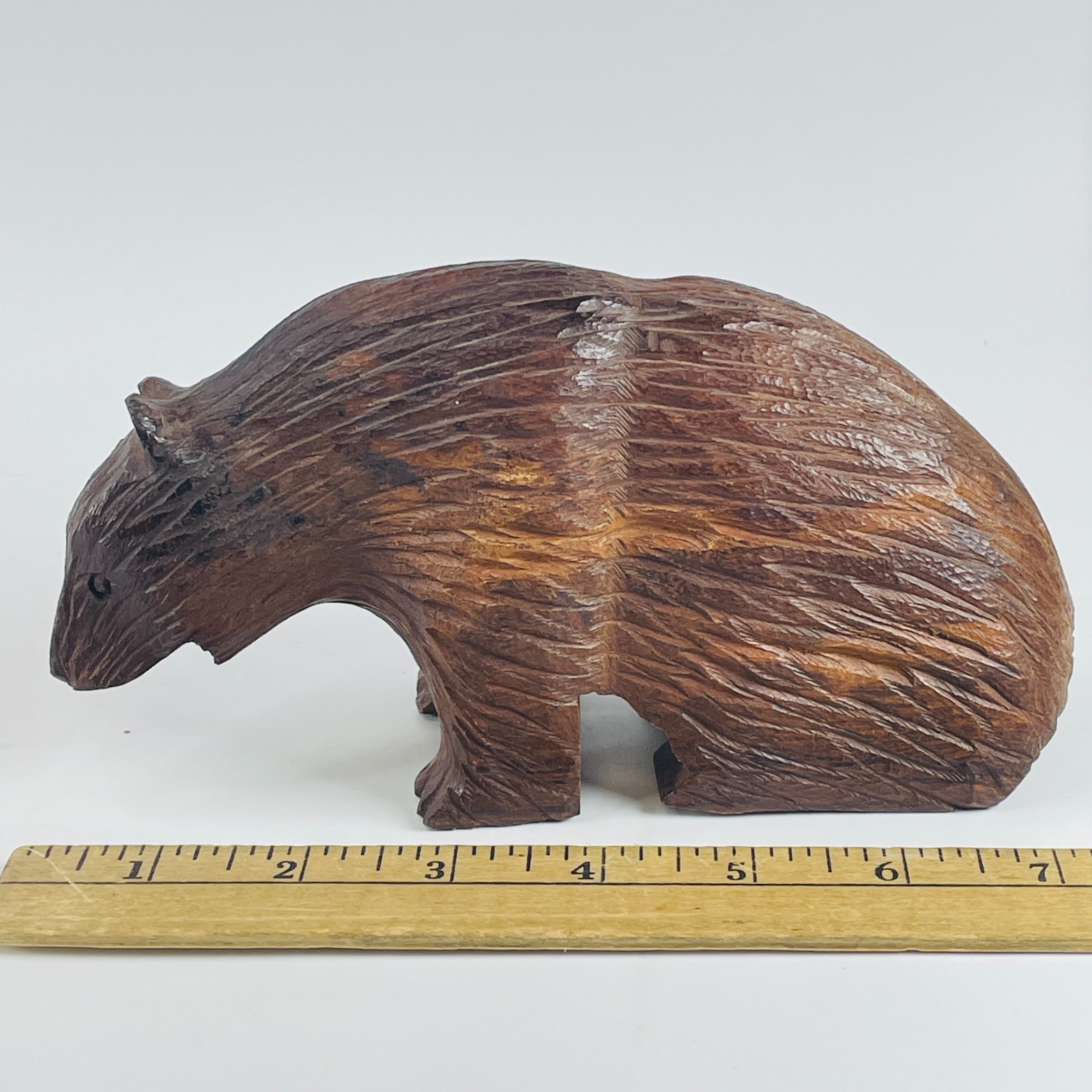 Vintage Hand Carved Ironwood Bear Figurine Rustic Folk Art Animal Sculpture 7″