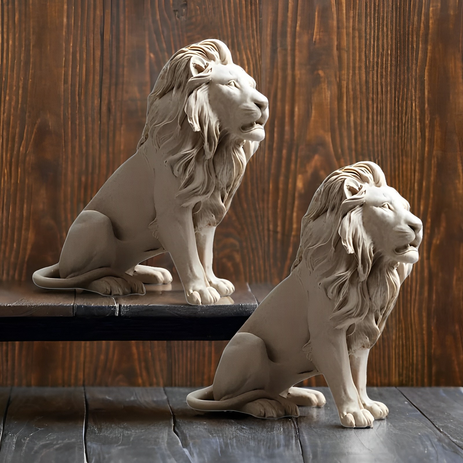 2-PC Gift Set 9.5″W Sandstone Lion Sitting Figurine Ornament Home Decor Gift