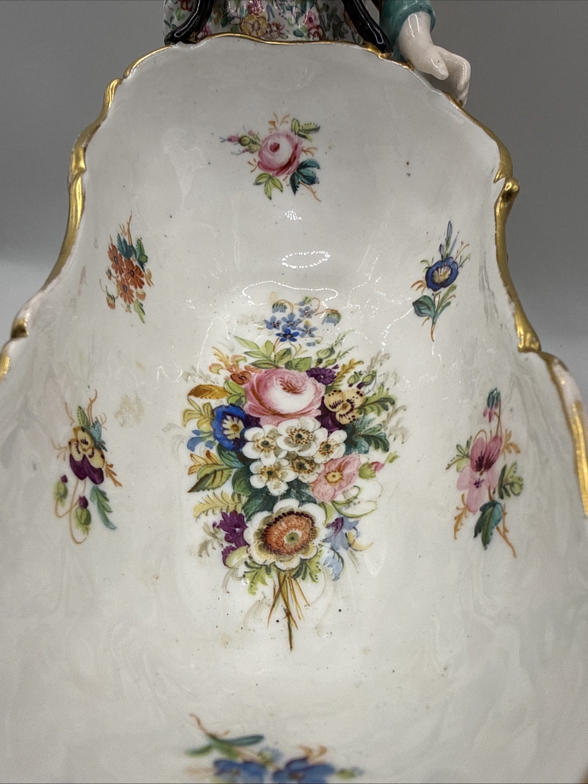 Antique 1880-90 Hand Painted Sitzendorf Porcelain Figure Flowers Wheel Barrow