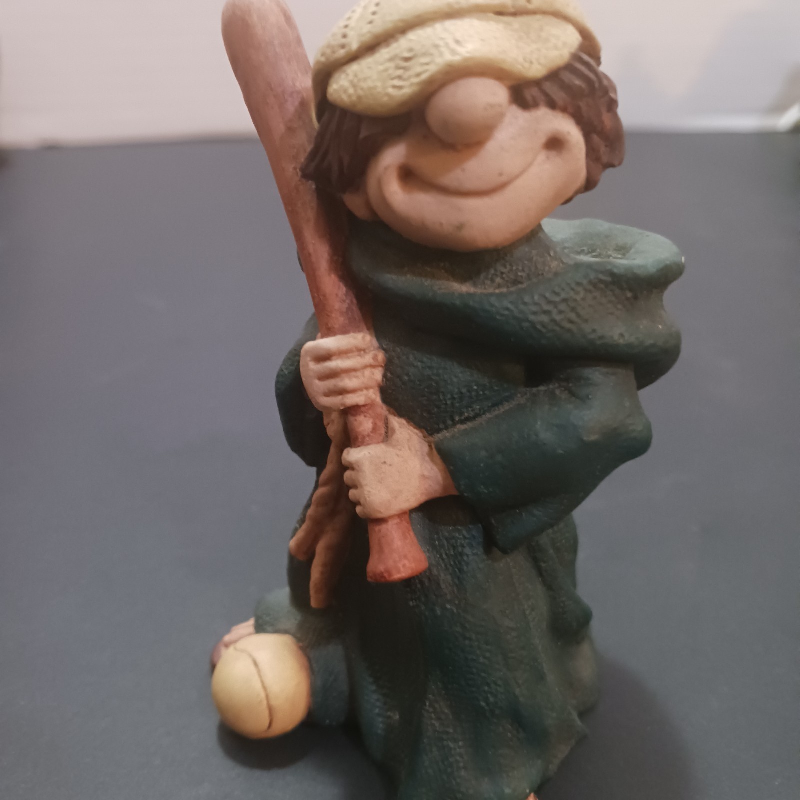 Friar Folk 1998 Painted Resin Baseball Player Figurine Green Beige Brown