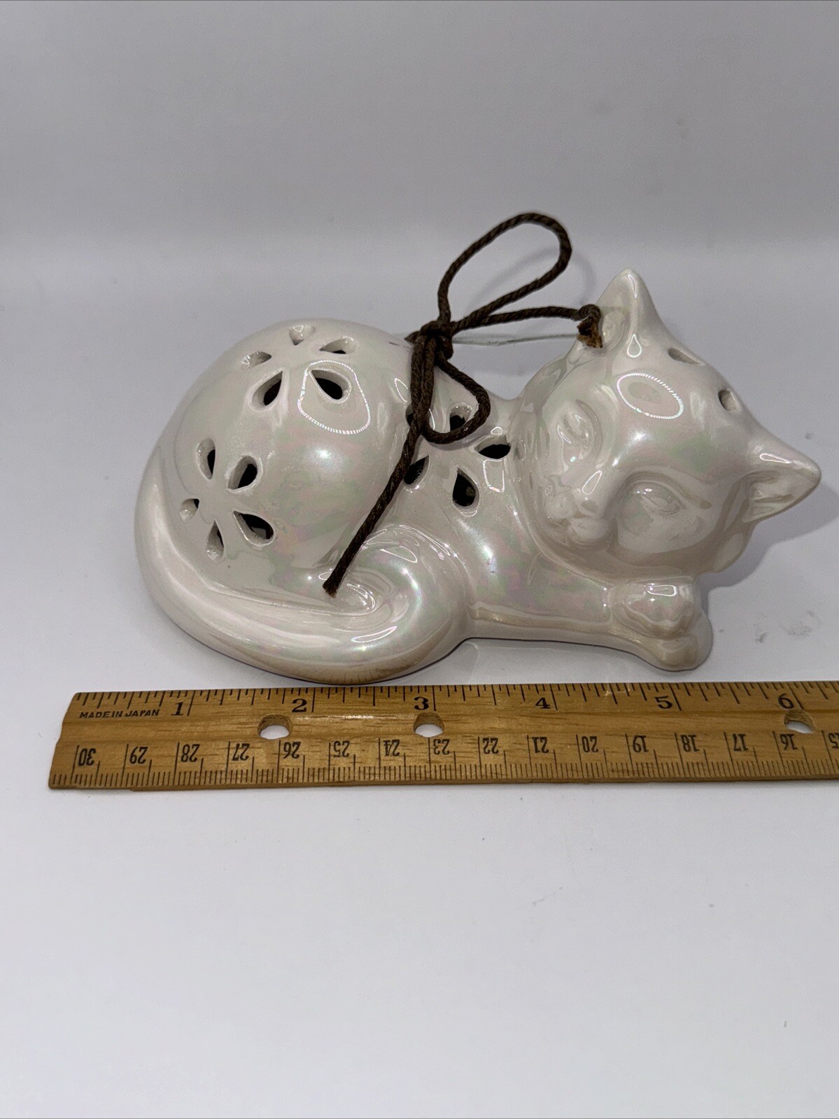 Iridescent Ceramic Sleeping Kitty Cat Pomander Potpourri Home Decor Figurine