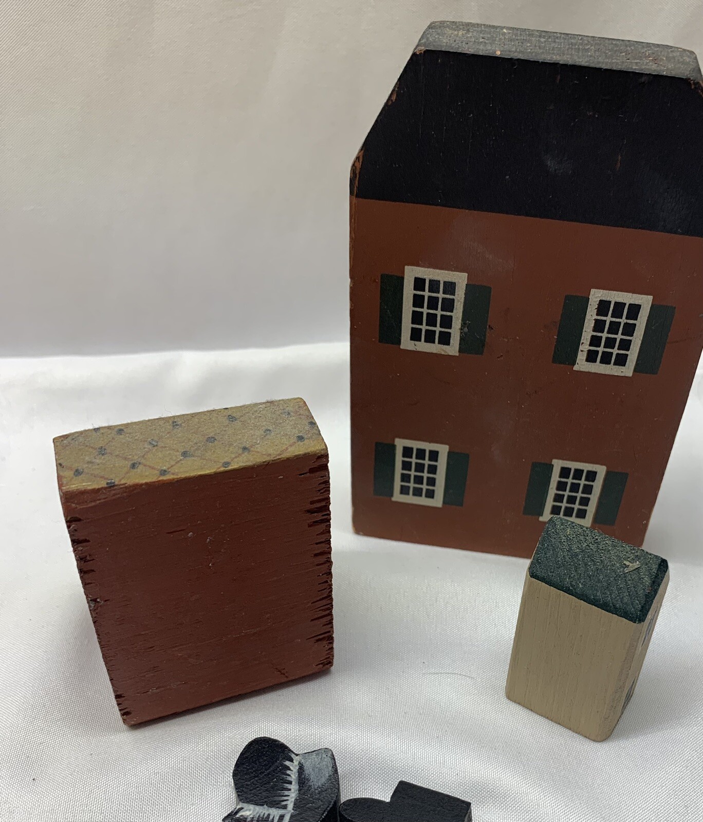 Vintage Wood Block Folk Art Cutouts Cats Meow Antique Store House People