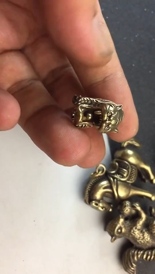 Solid Brass Fangs Tiger Statue Animal Figure Tea Pet Ornament Keychain Pendant
