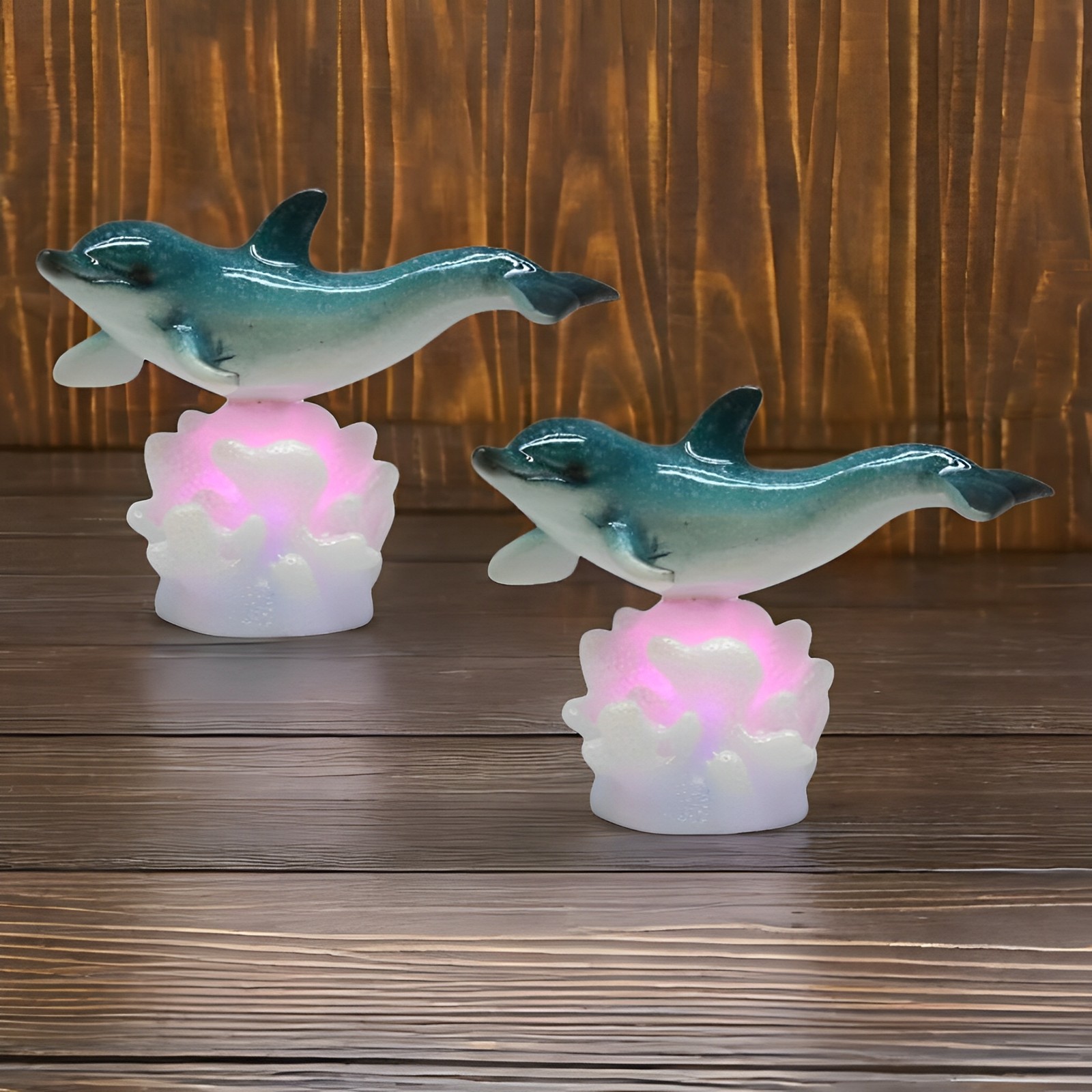 2-PC Gift Set 3.5″H LED Dolphin on Coral Figurine Ornament Home Decor Gift