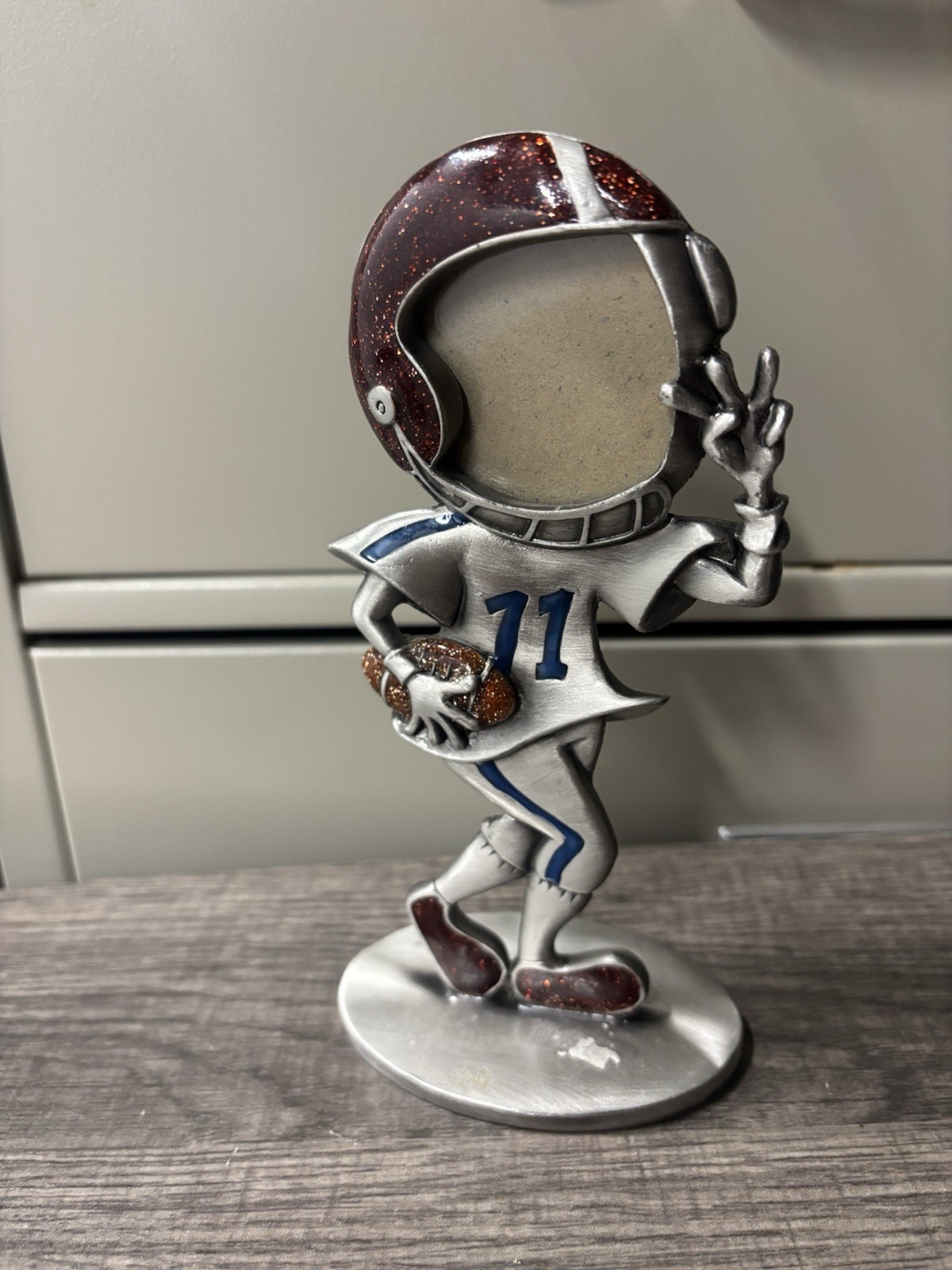 Football Player Figurine #11 White Maroon Helmet, Painted metal 3D Effect
