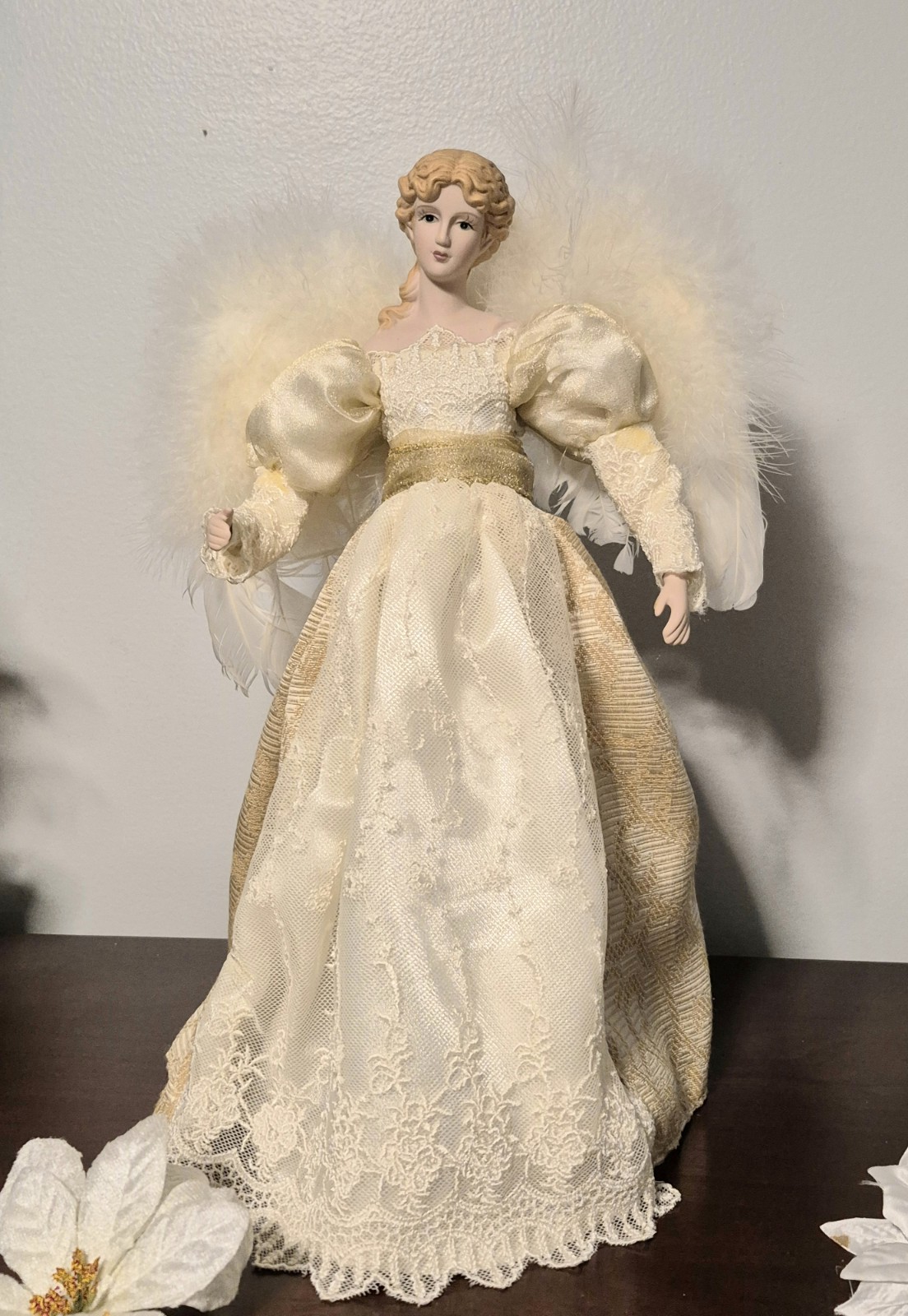 2 Free Standing Porcelain Victorian Angels w/ Feather Wings Home Decor Holiday