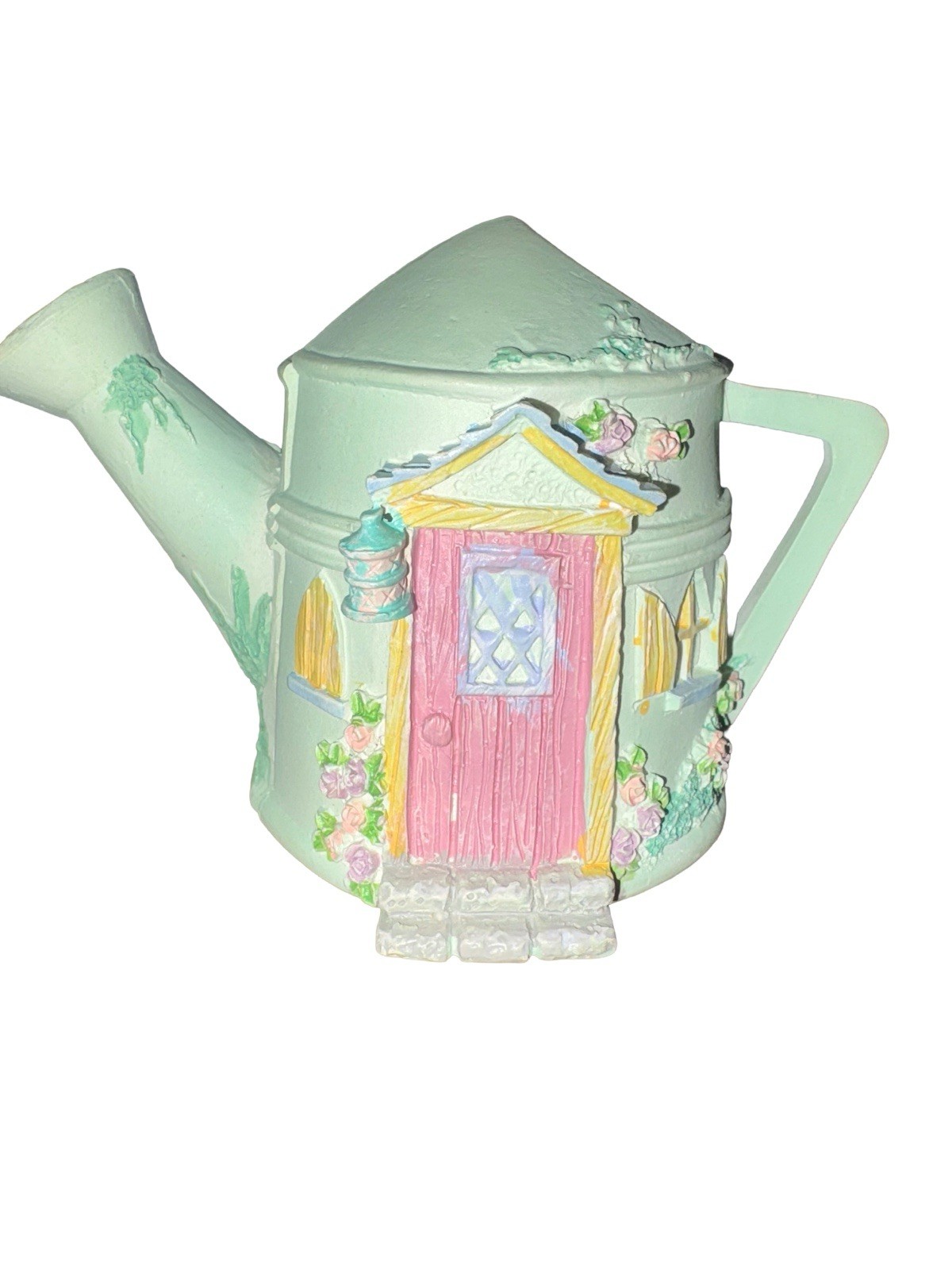 Russ Berrie Li’l Cozy Cottage Sculpstone Watering Can Cottage Bunnies Easter Mom