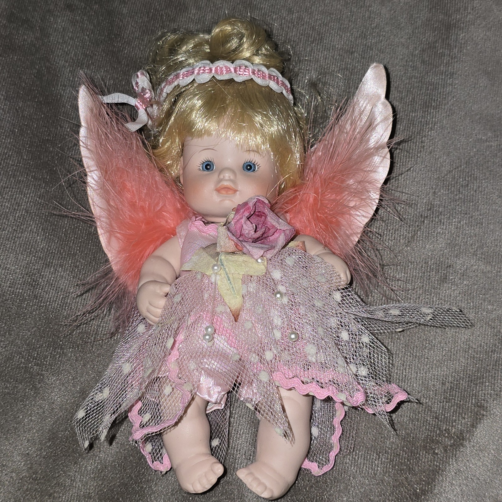 Lot of 2 Show Stoppers Enchantment Porcelain Angel Tidbit Fairy Doll Feathers