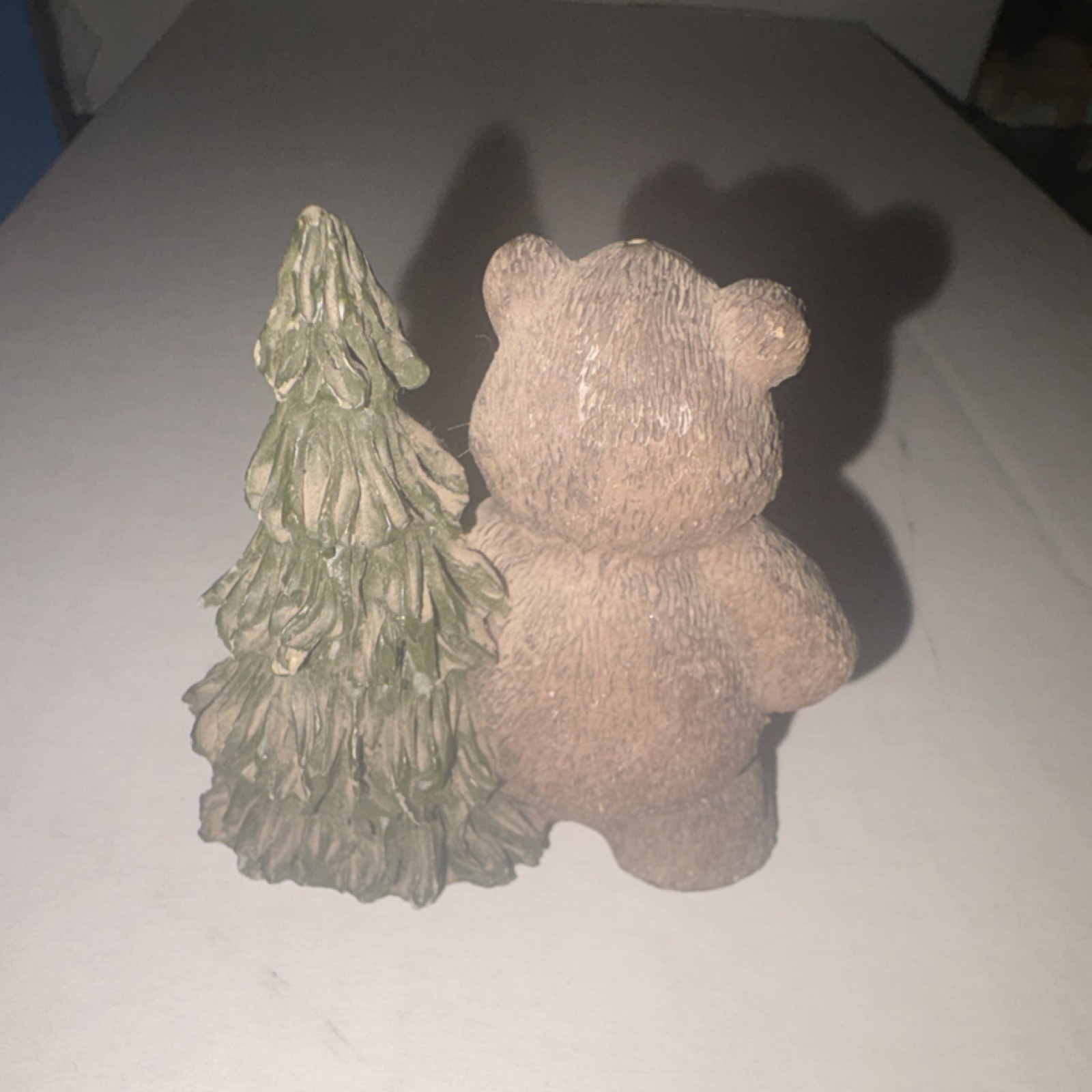 Bear and Tree Painted Resin Figurine Animal Nature Sculpture Collectible