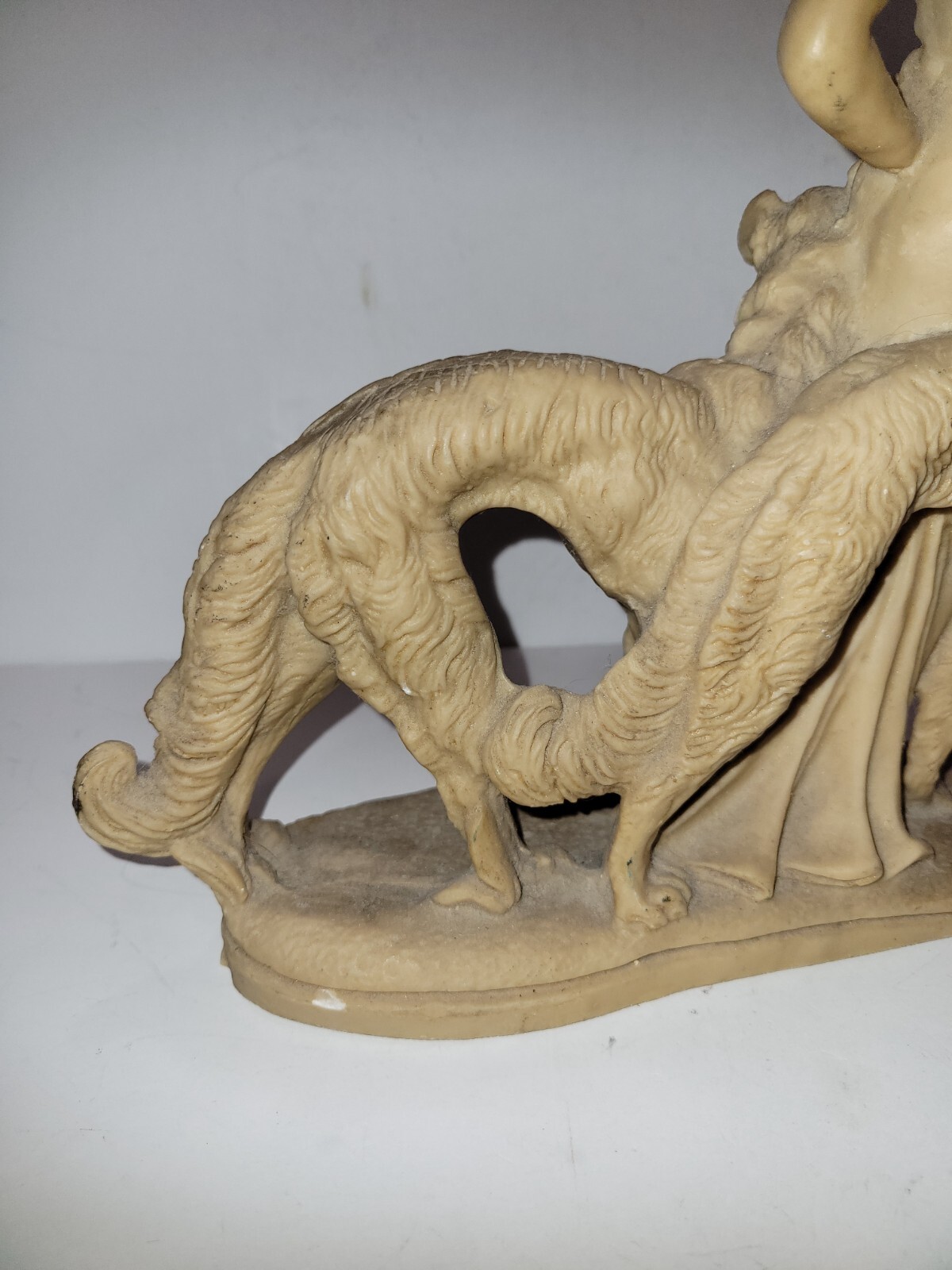 11.25″ Art Deco Resin Statue Lady in a Hat w/2 Wolfhound Borzoi Dogs 1920s Style