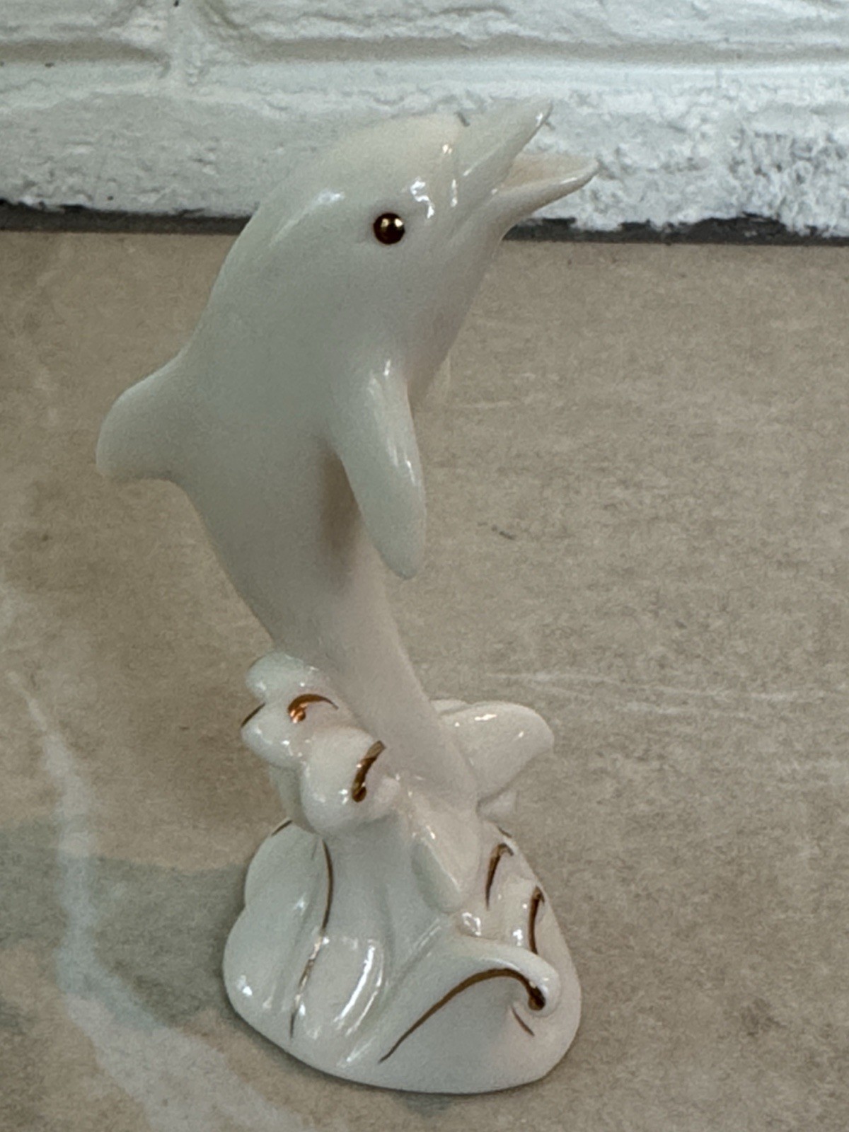 Lenox Dolphin Jumping Ocean Figurine Fine China Ivory Gold Accents 4” Tall
