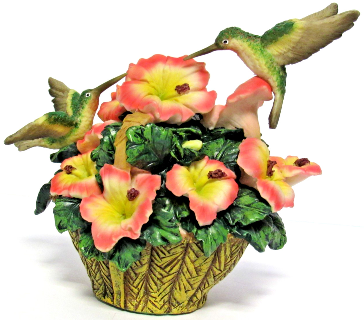 HERITAGE HOUSE “HUMMINGBIRDS ON FLOWER BASKET” ~ (5.25″ TALL) ~ ** PORCELAIN **