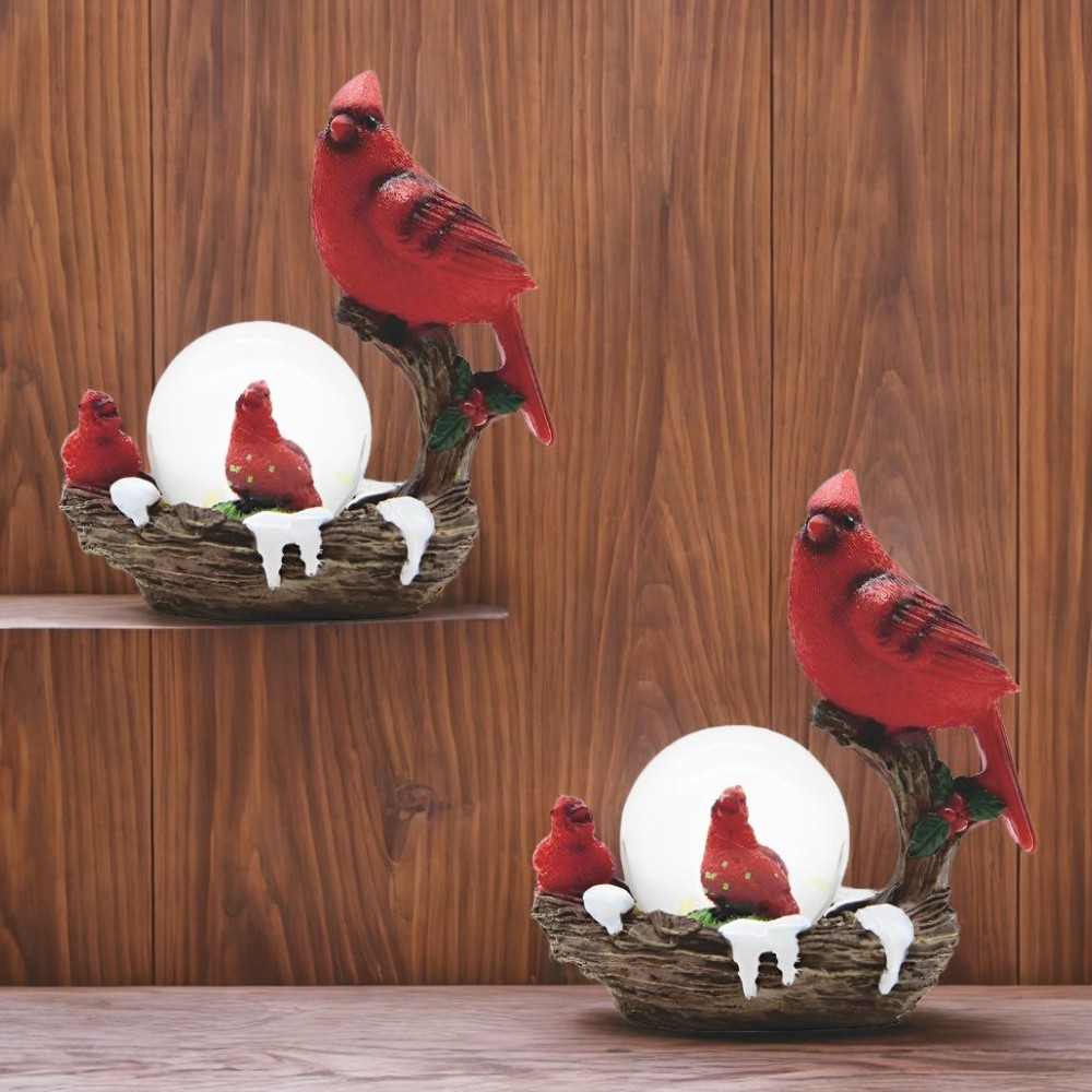 2-PC Gift Set 4.25″H Red Northern Cardinal with Baby Bird Glitter Snow Globe