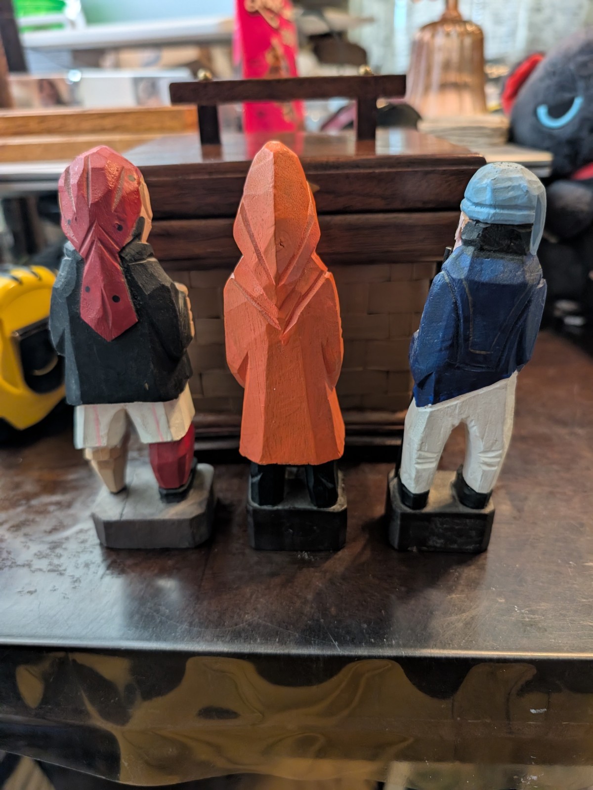 Hand Carved Wooden Fisherman 6 Inches Tall Set Of 3