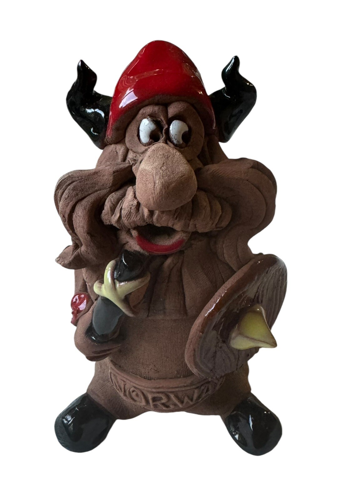 Smiling Whimsical Viking Figurine “Norway” 5.25” Clay/Glazed Resin Handmade