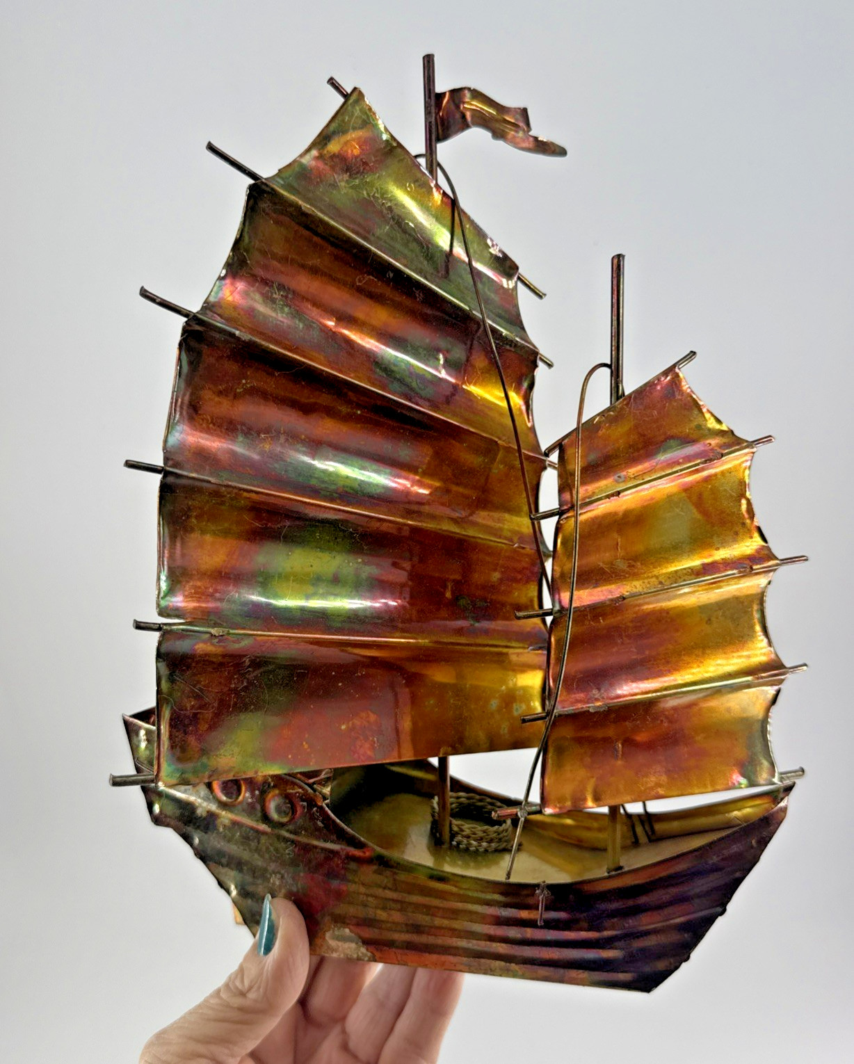 Vintage Freestanding Copper Sail Ship Handcrafted Nautical Maritime Sculpture
