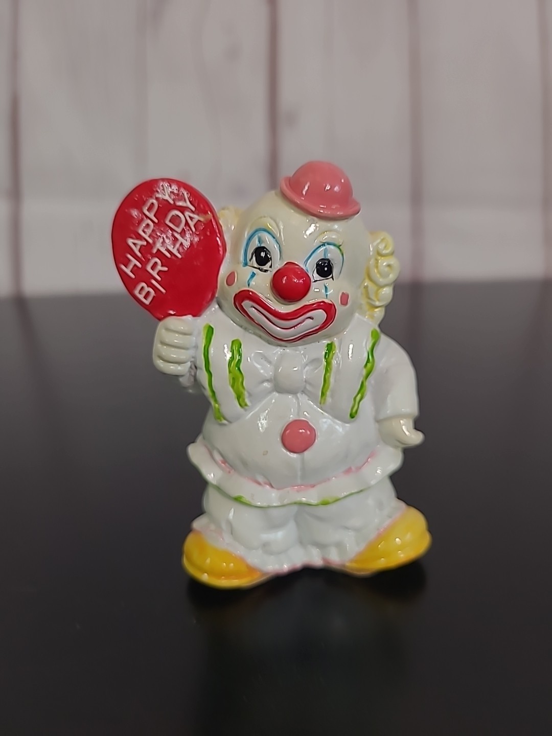 Vintage 70s Resin Clown Figurine Happy Birthday Plastic Unmarked 3 Inch Cake Top